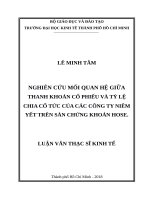 Nghiên cứu mối quan hệ giữa thanh khoản cổ phiếu và tỷ lệ chia cổ tức của các công ty niêm yết trên sàn chứng khoán hose 