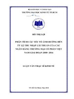 Phân tích các yếu tố ảnh hưởng đến tỷ lệ thu nhập lãi thuần của các ngân hàng thương mại việt nam giai đoạn 2005  2016 