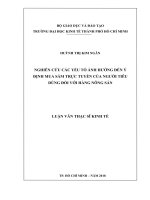 Nghiên cứu các yếu tố ảnh hưởng đến ý định mua sắm trực tuyến của người tiêu dùng đối với hàng nông sản 