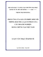 Phản ứng của giá cổ phiếu đối với các thông báo mua lại cổ phần của các doanh nghiệp, bằng chứng tại việt nam 