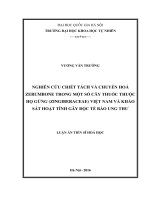 Nghiên cứu chiết tách và chuyển hóa zerumbone trong một số cây thuốc thuộc họ Gừng (Zingiberaceae) Việt Nam và khảo sát hoạt tính gây độc tế bào ung thư : Luận án TS. Hóa học: 62 44 01 14