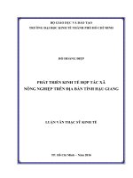 Phát triển kinh tế hợp tác xã nông nghiệp trên địa bàn tỉnh hậu giang 