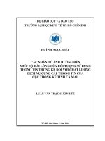Các nhân tố ảnh hưởng đến mức độ hài lòng của đối tượng sử dụng thông tin thống kê đối với chất lượng dịch vụ cung cấp thông tin của cục thống kê tỉnh cà mau 