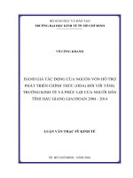 Đánh giá tác động của nguồn vốn hỗ trợ phát triển chính thức (ODA) đối với tăng trưởng kinh tế và phúc lợi của người dân tỉnh hậu giang giai đoạn 2004   2014 