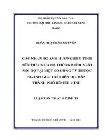 Các nhân tố ảnh hưởng đến tính hữu hiệu của hệ thống kiểm soát nội bộ tại một số công ty thuộc ngành giải trí trên địa bàn thành phố hồ chí minh 