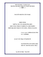 Phân tích những yếu tố ảnh hưởng đến khả năng thoát nghèo của hộ nghèo trên địa bàn thị xã tân châu, tỉnh an giang 