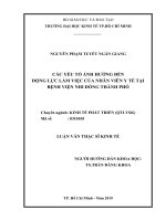 Các yếu tố ảnh hưởng đến động lực làm việc của nhân viên y tế tại bệnh viện nhi đồng thành phố 