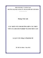 Các nhân tố ảnh hưởng đến cấu trúc vốn của doanh nghiệp ngành thủy sản 