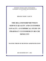 The relationship between service quality and customer loyalty, an empirical study on pharmasy customrrs in ho chi minh city 