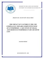 The impact of factors in the csr compliance toward competitiveness of enterprises   case study of small and medium enterprises in ho chi minh city 