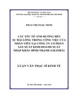 Các yếu tố ảnh hưởng đến sự hài lòng trong công việc của nhân viên tại công ty cổ phần sản xuất kinh doanh xuất nhập khẩu bình thạnh (gilimex) 
