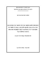 So sánh các nhân tố tác động đến FDI đầu tư mới và m  a xuyên quốc gia của các doanh nghiệp việt nam đầu tư vào khu vực đông nam á 