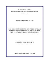 Các nhân tố ảnh hưởng đến ý định sử dụng phần mềm kế toán của các doanh nghiệp nhỏ và vừa tại thành phố hồ chí minh 