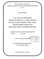 Các yếu tố ảnh hưởng đến sự hài lòng của thực khách về chất lượng dịch vụ tiệc cưới   trường hợp áp dụng tại nhà hàng tiệc cưới đông phương 