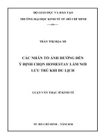 Các nhân tố ảnh hưởng đến ý định chọn homestay làm nơi lưu trú khi du lịch 