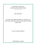 Các yếu tố tác động đến động lực làm việc của công chức, viên chức cơ quan hành chính cấp tỉnh, tỉnh cà mau 