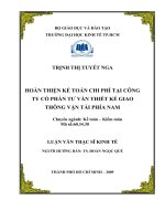 Hoàn thiện kế toán chi phí tại công ty cổ phần tư vấn thiết kế giao thông vận tải phía nam , luận văn thạc sĩ 