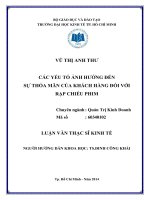 Các yếu tố ảnh hưởng đến sự thỏa mãn của khách hàng đối với rạp chiếu phim 