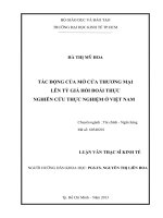 Tác động của mở cửa thương mại lên tỷ giá hối đoái thực nghiên cứu thực nghiệm ở việt nam , luận văn thạc sĩ 