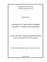 Tạo động lực cho người lao động tại Công ty TNHH Toyota Hà Đông : Luận văn ThS. Kinh doanh và quản lý: 60 34 01 02