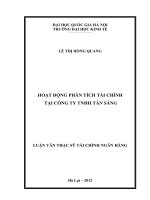 Hoạt động phân tích tài chính tại Công ty TNHH Tân Sáng : Luận văn ThS. Kinh doanh và quản lý: 60 34 20