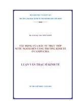 Tác động của đầu tư trực tiếp nước ngoài đến tăng trưởng kinh tế ở campuchia , luận văn thạc sĩ 