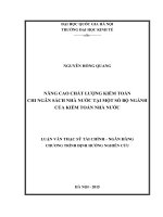 Nâng cao chất lượng kiểm toán chi ngân sách nhà nước tại một số bộ ngành của kiểm toán nhà nước :Luận văn ThS. Kinh doanh và quản lý: 60 34 02 01