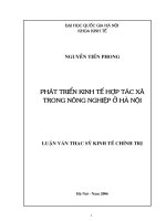 Phát triển kinh tế hợp tác xã trong nông nghiệp ở Hà Nội : Luận văn ThS. Kinh tế : 60.31.01