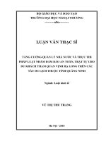 tăng cường quản lý nhà nước và thực thi pháp luật nhằm đảm bảo an toàn, trật tự cho du khách tham quan vịnh hạ long trên các tàu du lịch thuộc tỉnh quảng ninh 