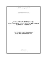 Hoạt động marketing mix tại công ty cổ phần chuyển phát nhanh Hợp Nhất – Miền Bắc : Luận văn ThS. Quản trị kinh doanh : 60 34 05