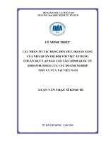 Các nhân tố tác động đến mức độ sẵn sàng của nhà quản trị đối với việc áp dụng chuẩn mực lập báo cáo tài chính quốc tế (IFRS for SMES) của các doanh nghiệp nhỏ và vừa tại việt nam 