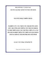 Nghiên cứu các nhân tố ảnh hưởng đến mức độ công bố thông tin trách nhiệm xã hội trên báo cáo thường niên của các doanh nghiệp niêm yết trên sở giao dịch chứng khoán thành phố hồ chí minh 