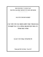 Các yếu tố tác động đến việc tham gia tổ  hợp tác của nông hộ huyện trà cú, tỉnh trà vinh 