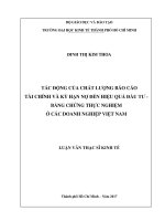 Tác động của chất lượng báo cáo tài chính và kỳ hạn nợ đến hiệu quả đầu tư bằng chứng thực nghiệm ở các doanh nghiệp việt nam 