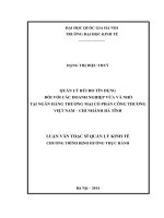 Quản lý rủi ro tín dụng đối với các doanh nghiệp vừa và nhỏ tại Ngân hàng thương mại cổ phần Công thương Việt Nam - Chi nhánh Hà Tĩnh : Luận văn ThS. Kinh doanh và quản lý: 60 34 01