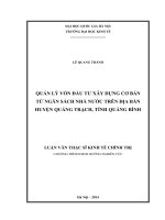 Quản lý vốn đầu tư xây dựng cơ bản từ ngân sách nhà nước trên địa bàn huyện Quảng Trạch, tỉnh Quảng Bình : Luận văn ThS. Kinh tế: 60 31 01 01