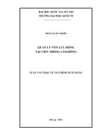 Quản lý vốn lưu động tại viễn thông Lâm Đồng : Luận văn ThS. Kinh doanh và quản lý: 60 34 20