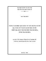 Nâng cao hiệu quả đầu tư xây dựng cơ sở hạ tầng từ ngân sách nhà nước trên địa bàn thành phố Thanh Hóa, tỉnh Thanh Hóa : Luận văn ThS. Quản trị - Quản lý: 60 34 04