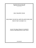 Hoạt động thanh tra, kiểm tra đối tượng nộp thuế ở Việt Nam hiện nay : Luận văn ThS. Kinh doanh và quản lý: 60 34 01