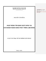 Hoạt động tín dụng xuất khẩu tại chi nhánh Ngân hàng Phát triển Lâm Đồng. ThS. Kinh doanh và Quản lý: 60 34 20