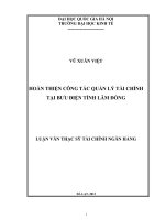 Hoàn thiện công tác quản lý tài chính tại Bưu điện tỉnh Lâm Đồng : Luận văn ThS. Kinh doanh và quản lý: 60 34 20