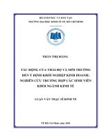 Tác động của thái độ và môi trường đến ý định khởi nghiệp kinh doanh nghiên cứu trường hợp các sinh viên khối ngành kinh tế 