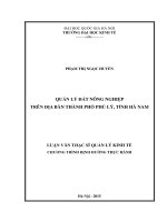 Quản lý đất nông nghiệp trên địa bàn thành phố Phủ Lý, tỉnh Hà Nam:Luận văn ThS. Kinh doanh và quản lý: 60 34 04 10