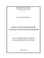 Quản lý ngân sách nhà nước tại huyện Nam Sách tỉnh Hải Dương : Luận văn ThS. Kinh doanh và quản lý: 60 34 04 10