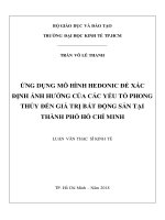 Ứng dụng mô hình hedonic để xác định ảnh hưởng của các yếu tố phong thủy đến giá trị bất động sản tại thành phố hồ chí minh 