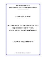 Phân tích các yếu tố ảnh hưởng đến ý định mở rộng đầu tư của doanh  nghiệp tại tỉnh kiên giang 