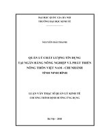 Quản lý chất lượng tín dụng tại Ngân hàng Nông Nghiệp và Phát triển nông thôn Việt Nam - Chi nhánh tỉnh Ninh Bình :  Luận văn ThS. Quản trị - Quản lý: 603404