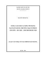 Nâng cao chất lượng tín dụng tại Ngân hàng thương mại cổ phần Sài Gòn – Hà Nội – Chi nhánh Hà Nội