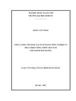 Chất lượng tín dụng tại Ngân hàng Nông nghiệp và Phát triển Nông thôn Việt Nam – Chi nhánh Hải Dương