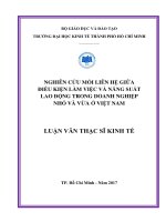 Nghiên cứu mối liên hệ giữa điều kiện làm việc và năng suất lao động trong doanh nghiệp nhỏ và vừa ở việt nam 